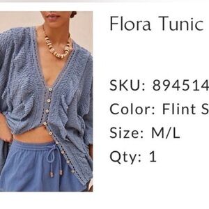 Free People  FP Beach Flora Tunic Blouse in Flint Stone Blue Size M L fit XL